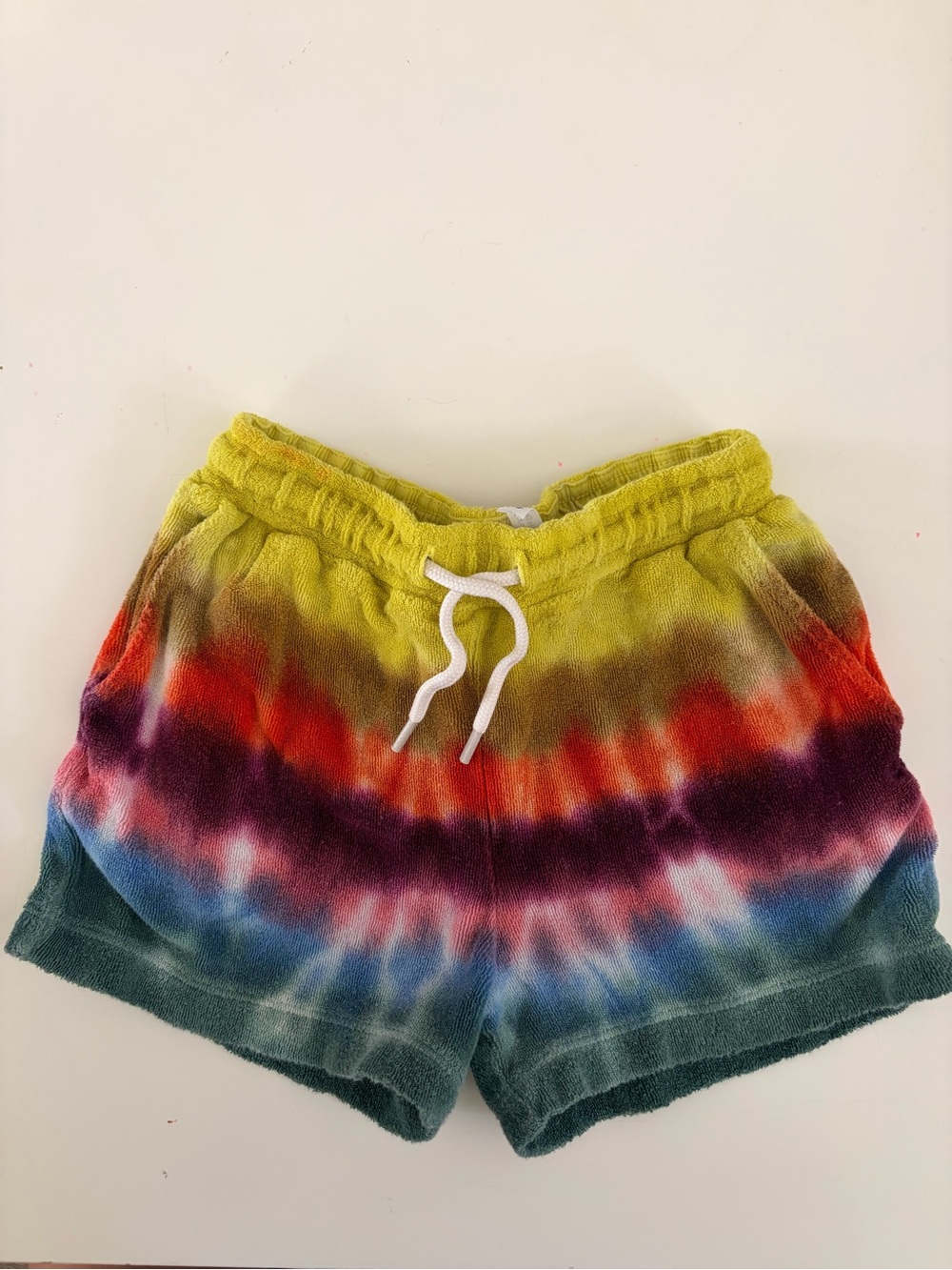Molo Yellow and Multicolor Tie-Dye Terry Shorts